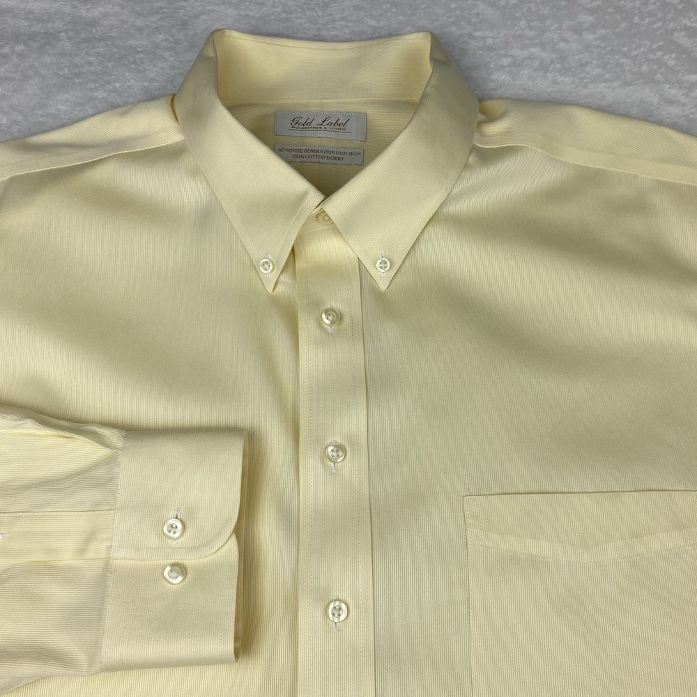 Roundtree & Yorke Gold Label Dress Shirt Men's 18.5-36/37 TALL Butter No Iron